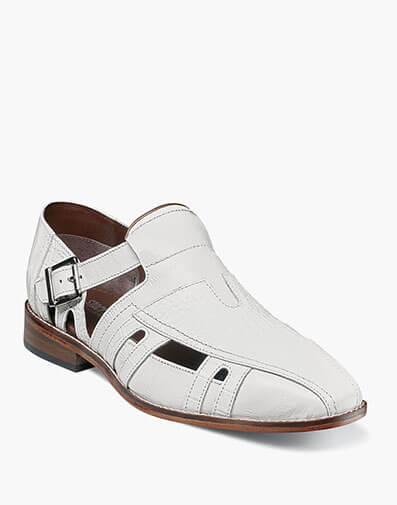 Calvino Leather Sole City Sandal White