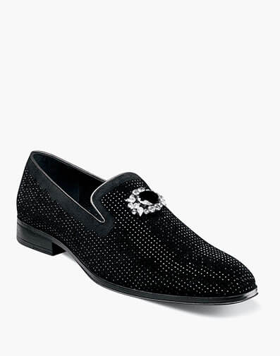 Spark Brooch & Rhinestone Slip On Black