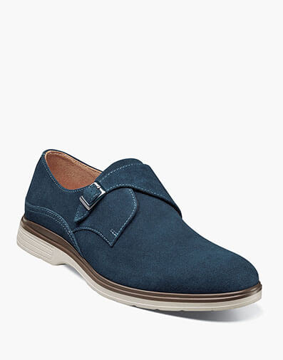 Taylen Plain Toe Monk Strap in Navy Suede for $$99.90