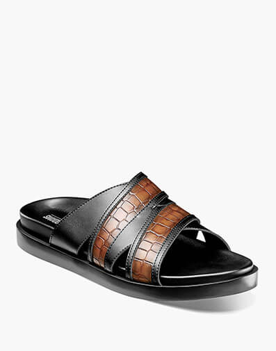 Mondo Cross Strap Slide Sandal in Black/Cognac for $80.00
