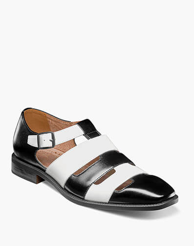 Calderon Closed Toe City Sandal in Black w/White for $$140.00