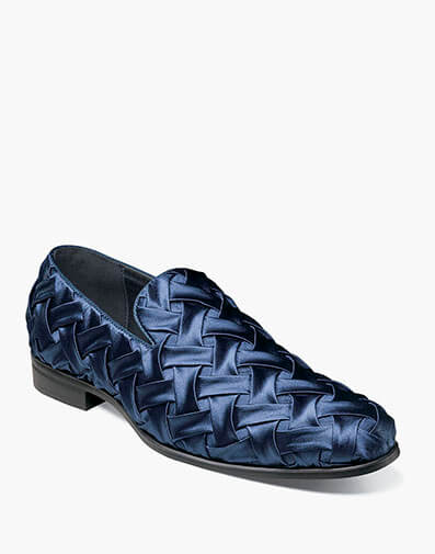 Savoir Plain Toe Satin Slip On in Navy for $$120.00