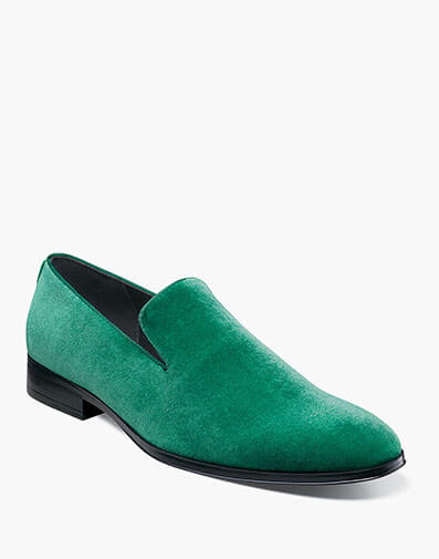 Savian Plain Toe Velour Slip On in Emerald for $$110.00