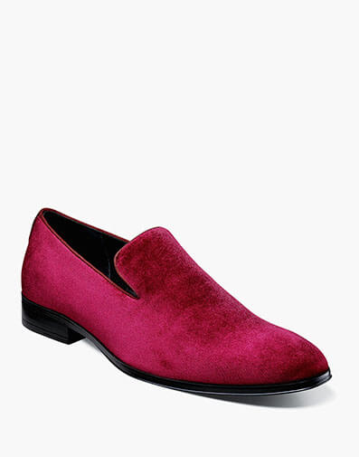 Savian Plain Toe Velour Slip On in Cranberry for $$110.00