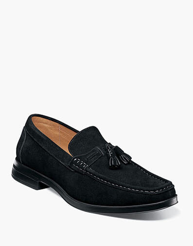 Peppley Moc Toe Tassel Slip On in Black Suede for $$140.00