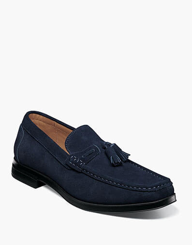 Peppley Moc Toe Tassel Slip On in Navy Suede for $$140.00