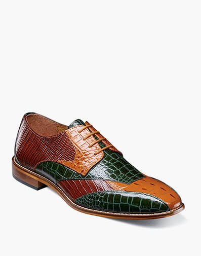 Tristano Modified Bike Toe Oxford in Green Multi for $$140.00