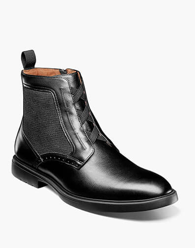 Thompson Plain Toe Elastic Lace Boot in Black for $$180.00