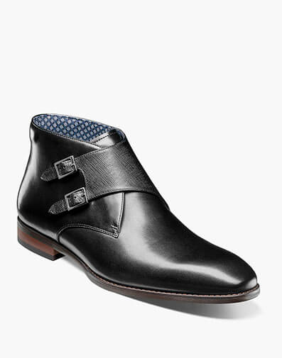 Kaius Plain Toe Double Monk Strap Boot in Black for $$180.00