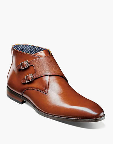 Kaius Plain Toe Double Monk Strap Boot in Cognac for $$180.00