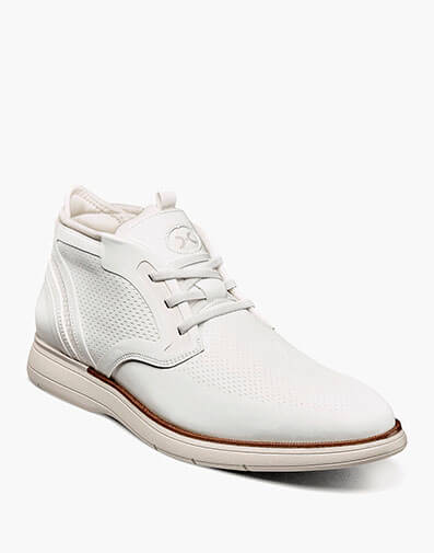 Eastmont Plain Toe Elastic Lace Chukka Boot in White for $$170.00