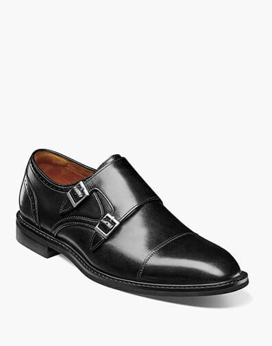 Boswell Cap Toe Double Monk Strap in Black for $$160.00