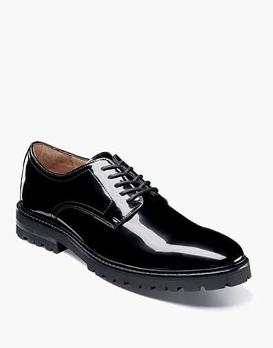 Hartcliffe Plain Toe Oxford in Black Patent for $$150.00