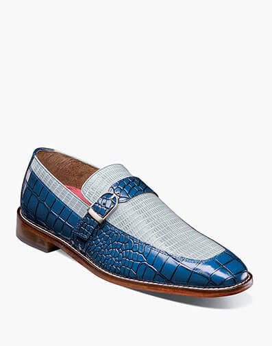 Rubiano Moc Toe Buckle Strap Slip On in Dark Blue and Black for $$150.00